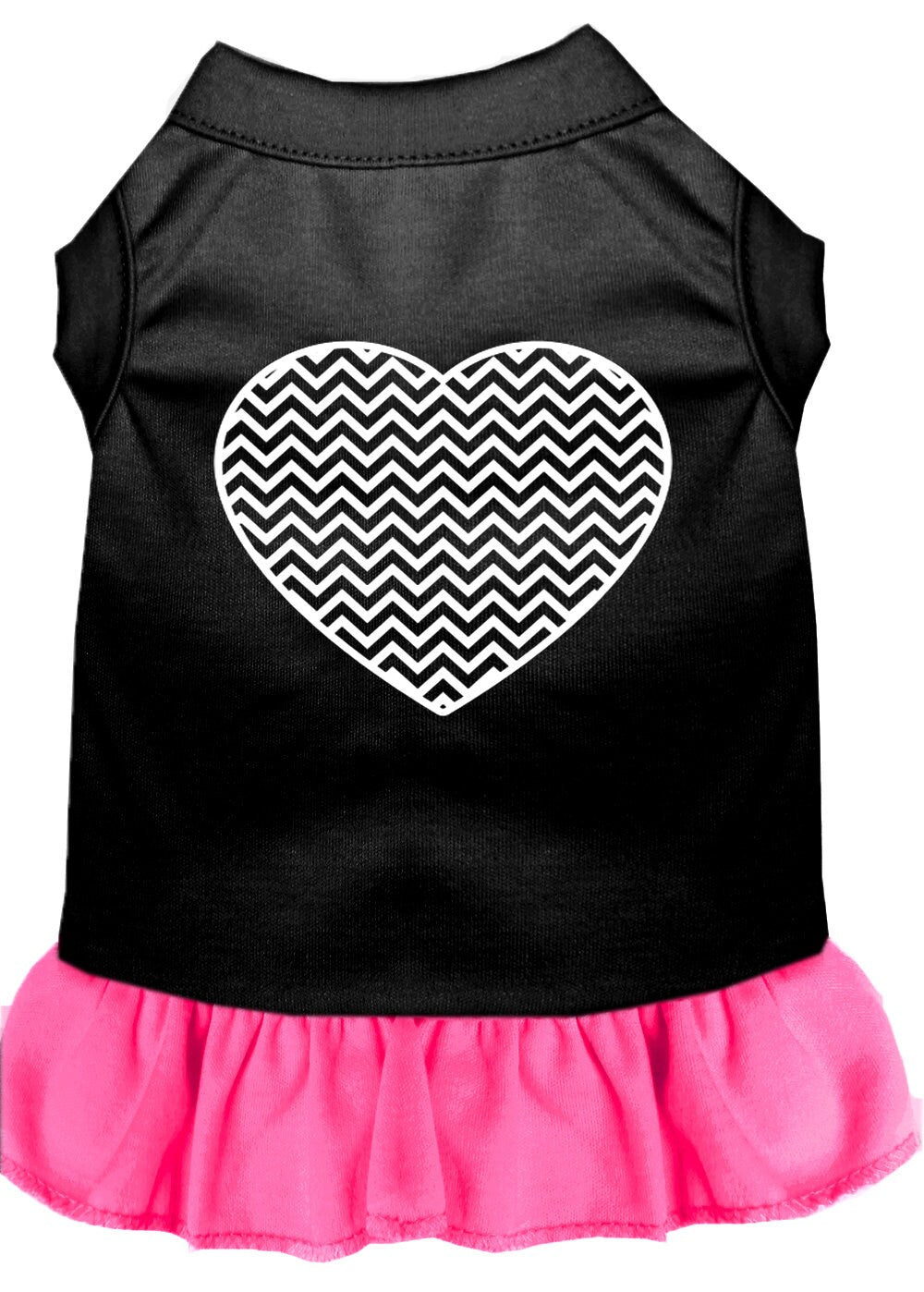 Pet Dress "Chevron Heart" Black W Bright Pink