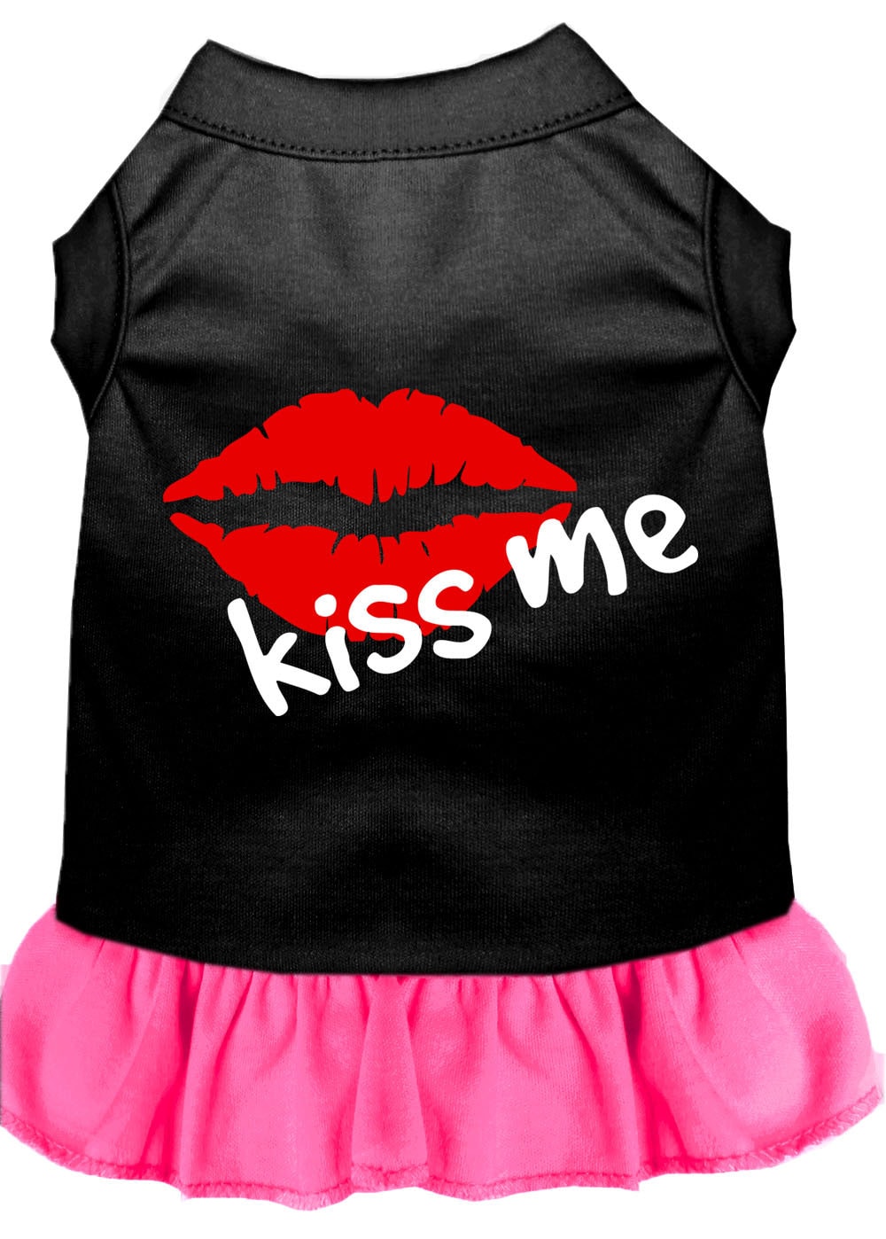 Pet Dress, Screen Printed, "Kiss Me" Black W Bright Pink