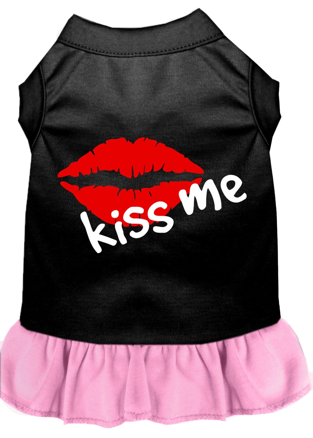 Pet Dress, Screen Printed, "Kiss Me" Black W Light Pink
