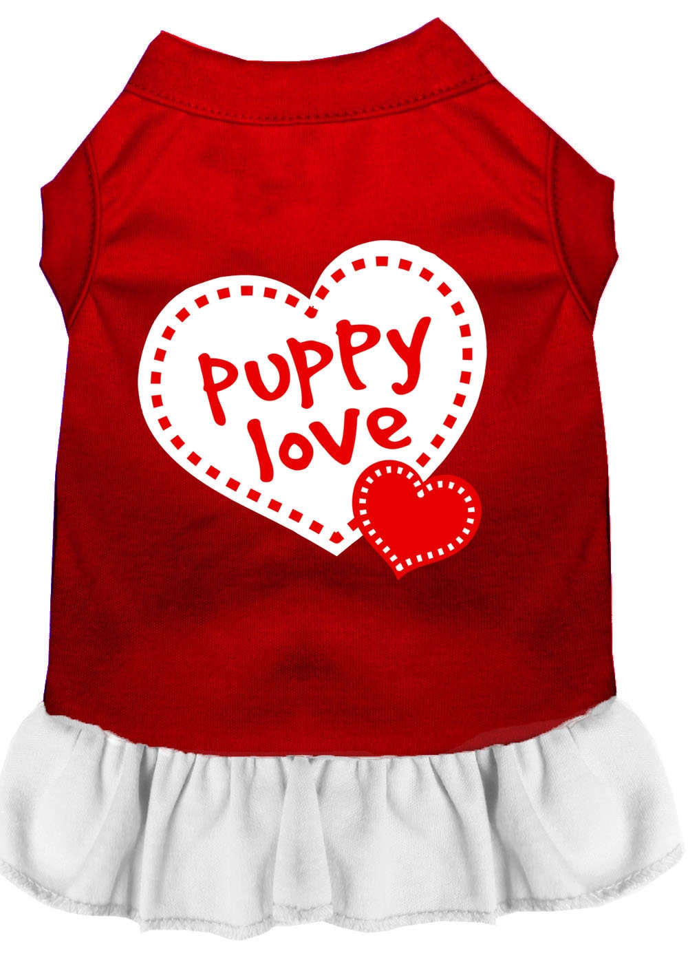Pet Dress Screen Printed, "Puppy Love" Red W White