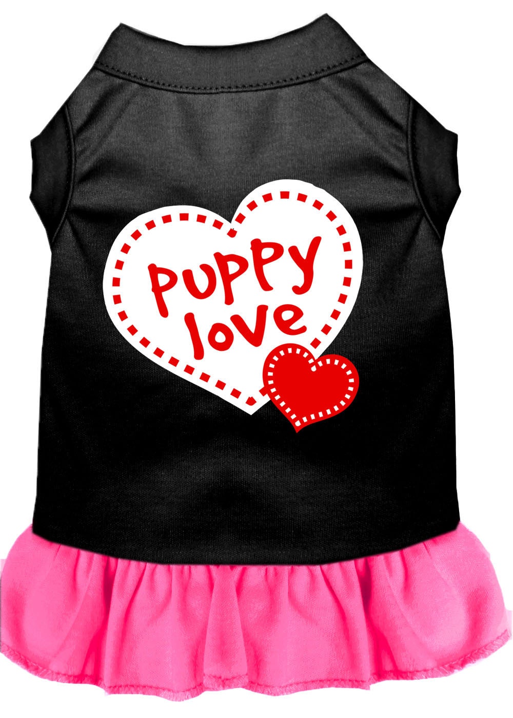 Pet Dress Screen Printed, "Puppy Love" Black W Bright Pink