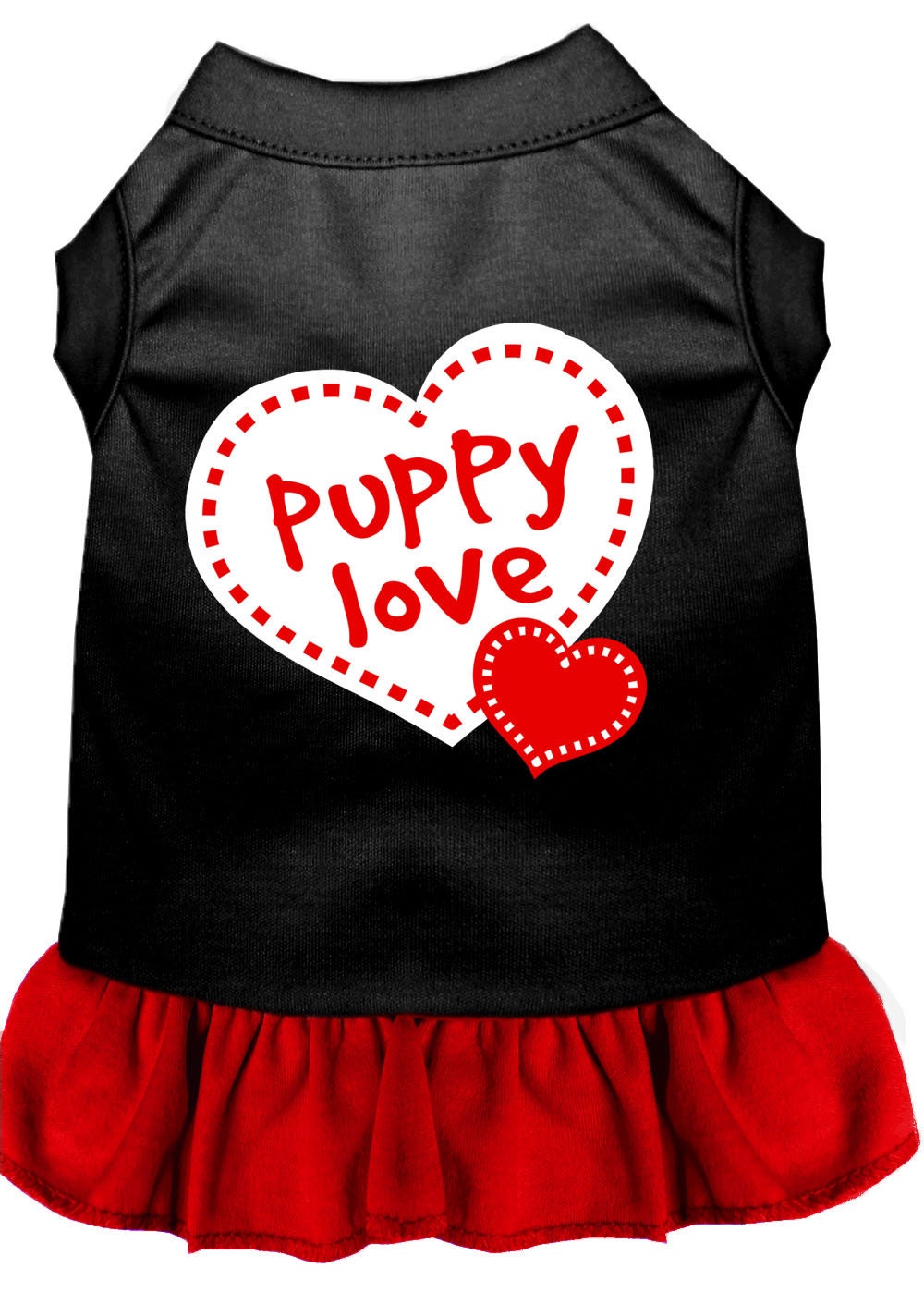 Pet Dress Screen Printed, "Puppy Love" Black W Red