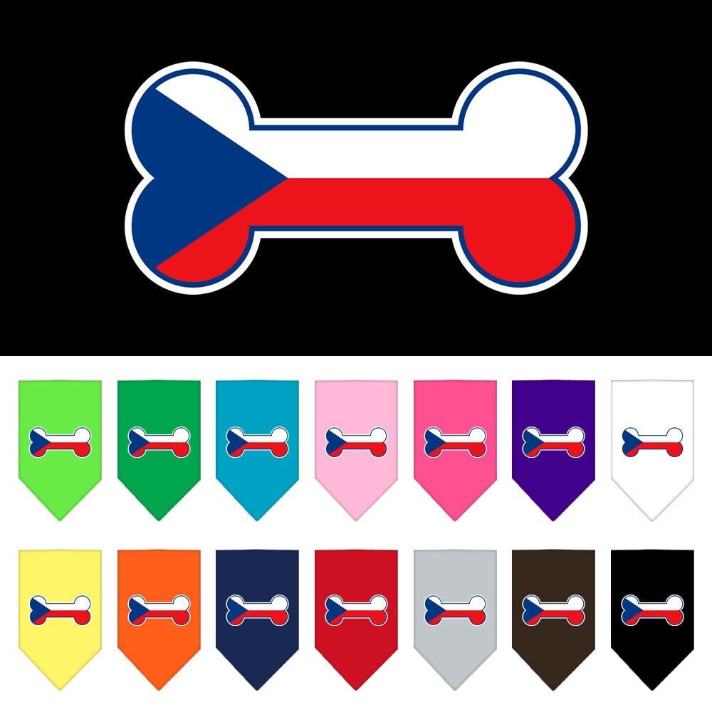 Pet and Dog Bandana Screen Printed, "Bone Shaped Czech Republic Flag"
