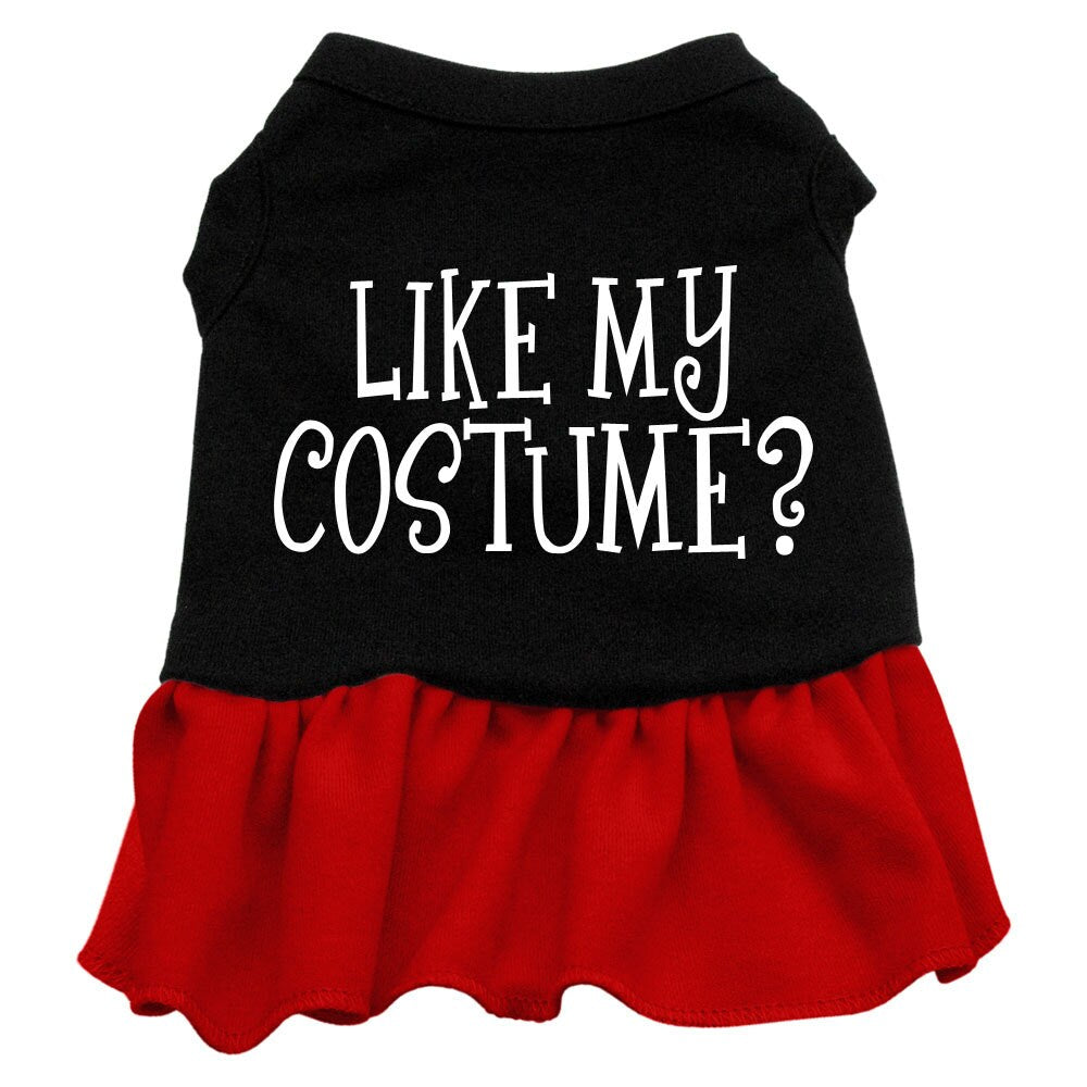 Halloween Pet Dress Screen Printed, "Like My Costume" Black W Red Ruffle