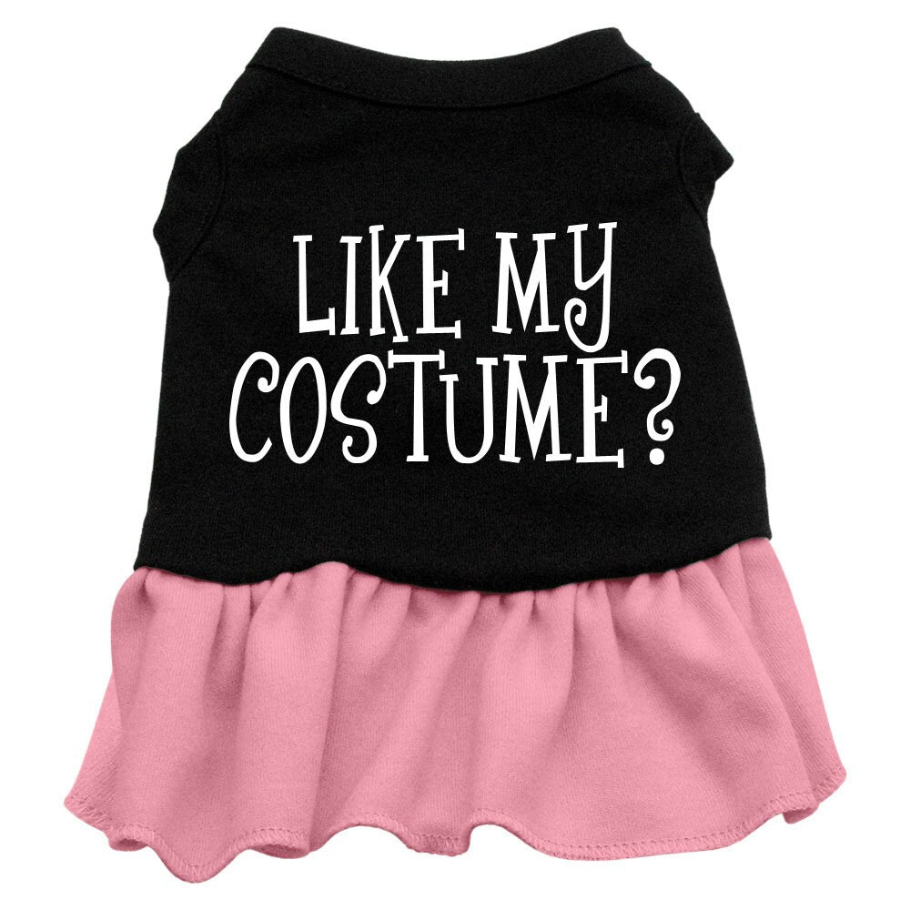 Halloween Pet Dress Screen Printed, "Like My Costume" Black W Lt Pink Ruffle