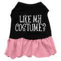 Halloween Pet Dress Screen Printed, "Like My Costume" Black W Lt Pink Ruffle