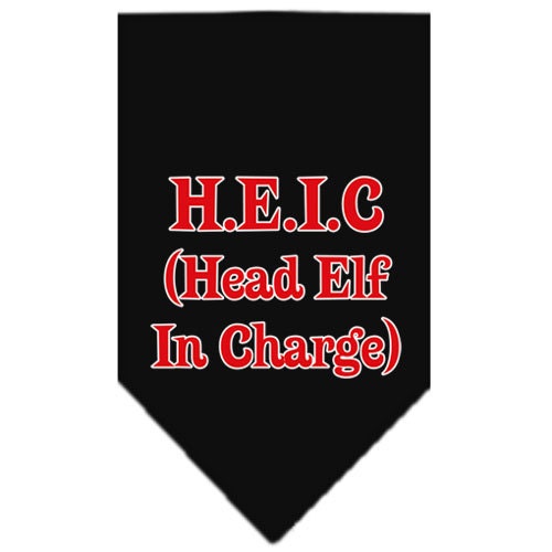 Christmas Pet and Dog Bandana Screen Printed, "Head Elf In Charge" Black
