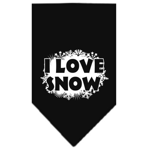 Christmas Pet and Dog Bandana Screen Printed, "I Love Snow" Black