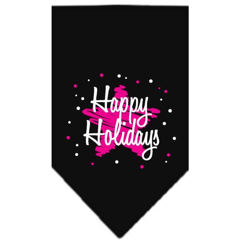 Christmas Pet and Dog Bandana Screen Printed, "Scribble Happy Holidays" Black