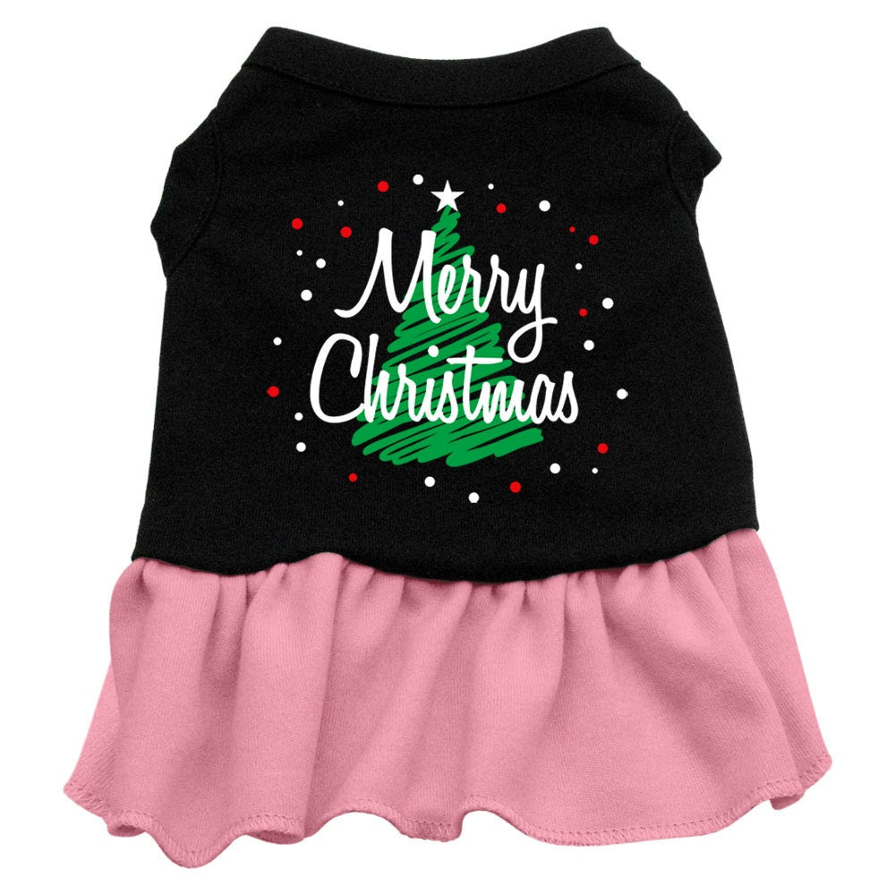 Christmas Pet Dress Screen Printed, "Scribble Merry Christmas" Black W Light Pink