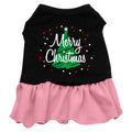Christmas Pet Dress Screen Printed, "Scribble Merry Christmas" Black W Light Pink