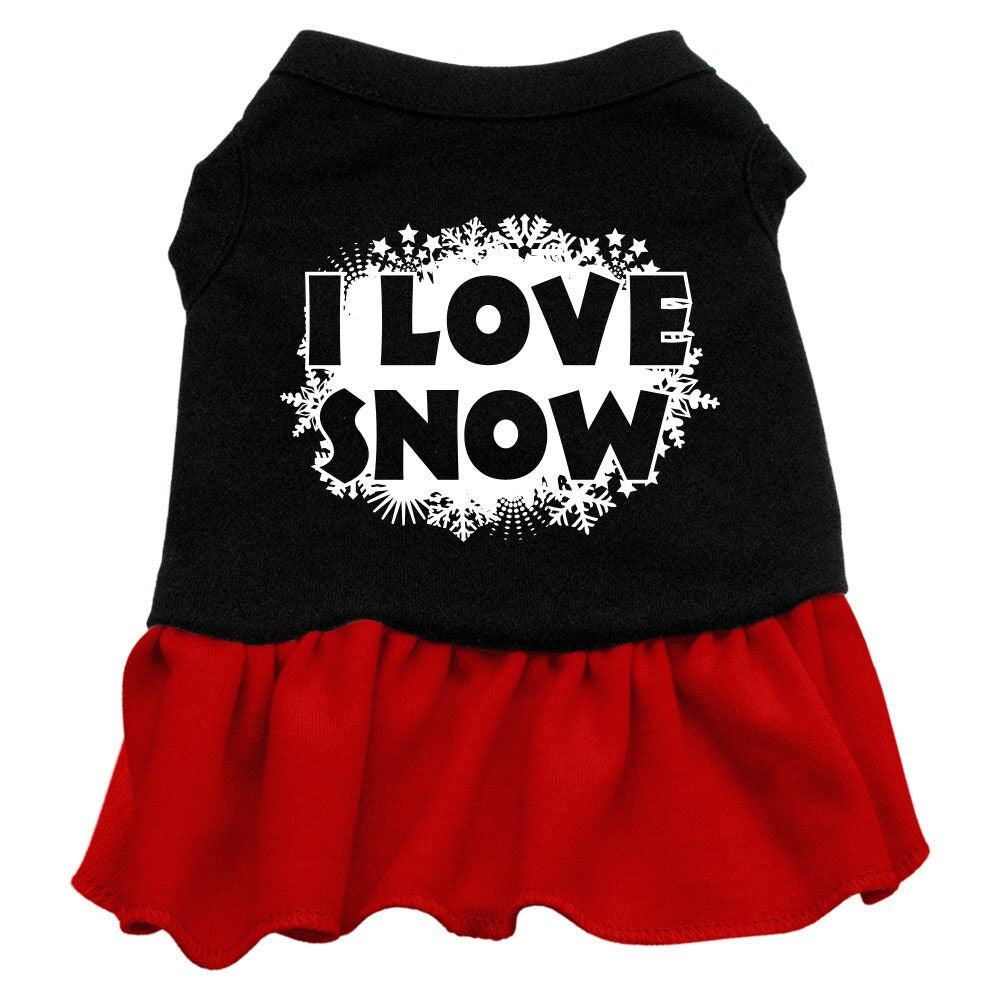 Christmas Pet Dress Screen Printed, "I Love Snow" Black W Red