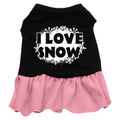 Christmas Pet Dress Screen Printed, "I Love Snow" Black W Light Pink