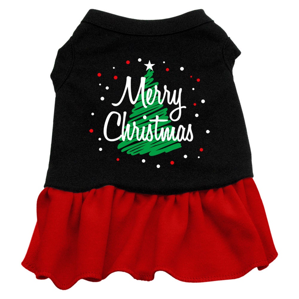 Christmas Pet Dress Screen Printed, "Scribble Merry Christmas" Black W Red