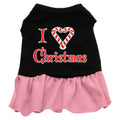 Christmas Pet Dress Screen Printed, "I Love Christmas" Black W Light Pink