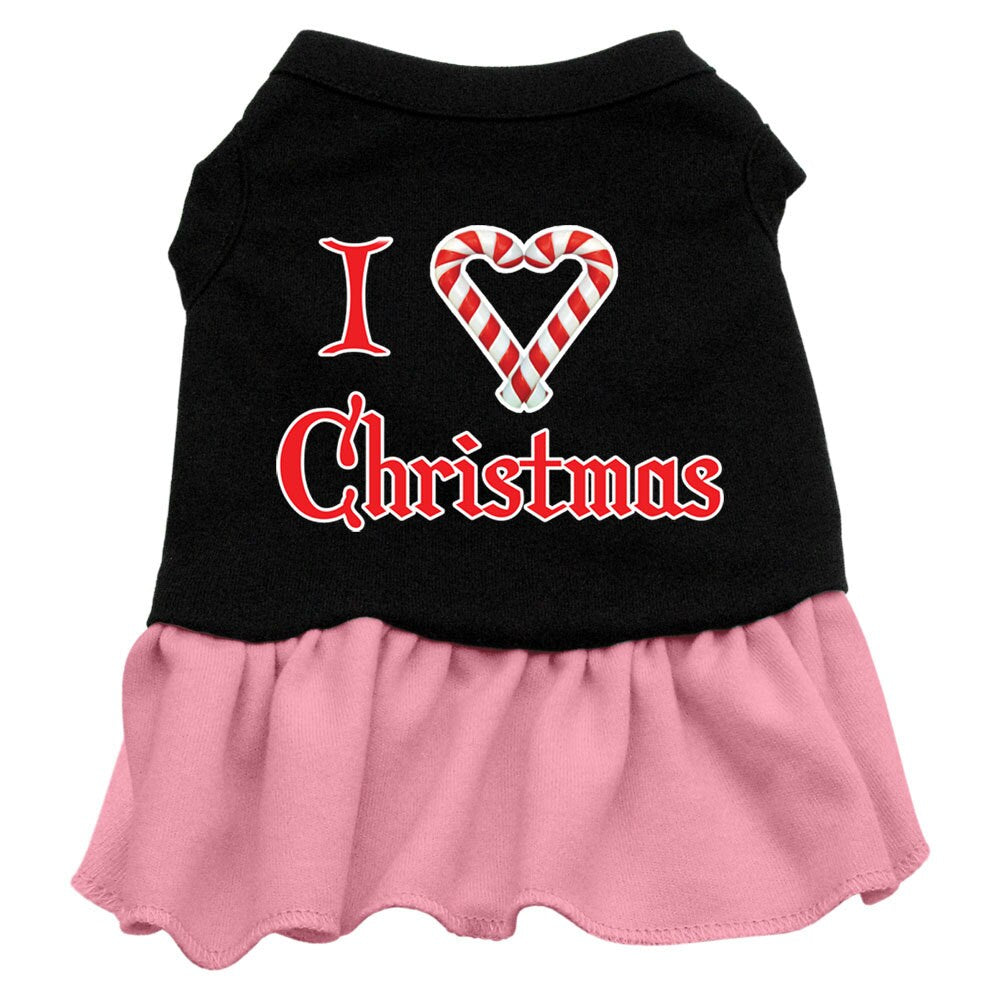 Christmas Pet Dress Screen Printed, "I Love Christmas" Black W Light Pink