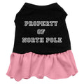 Christmas Pet Dress Screen Printed, "Property Of North Pole" Black W Light Pink