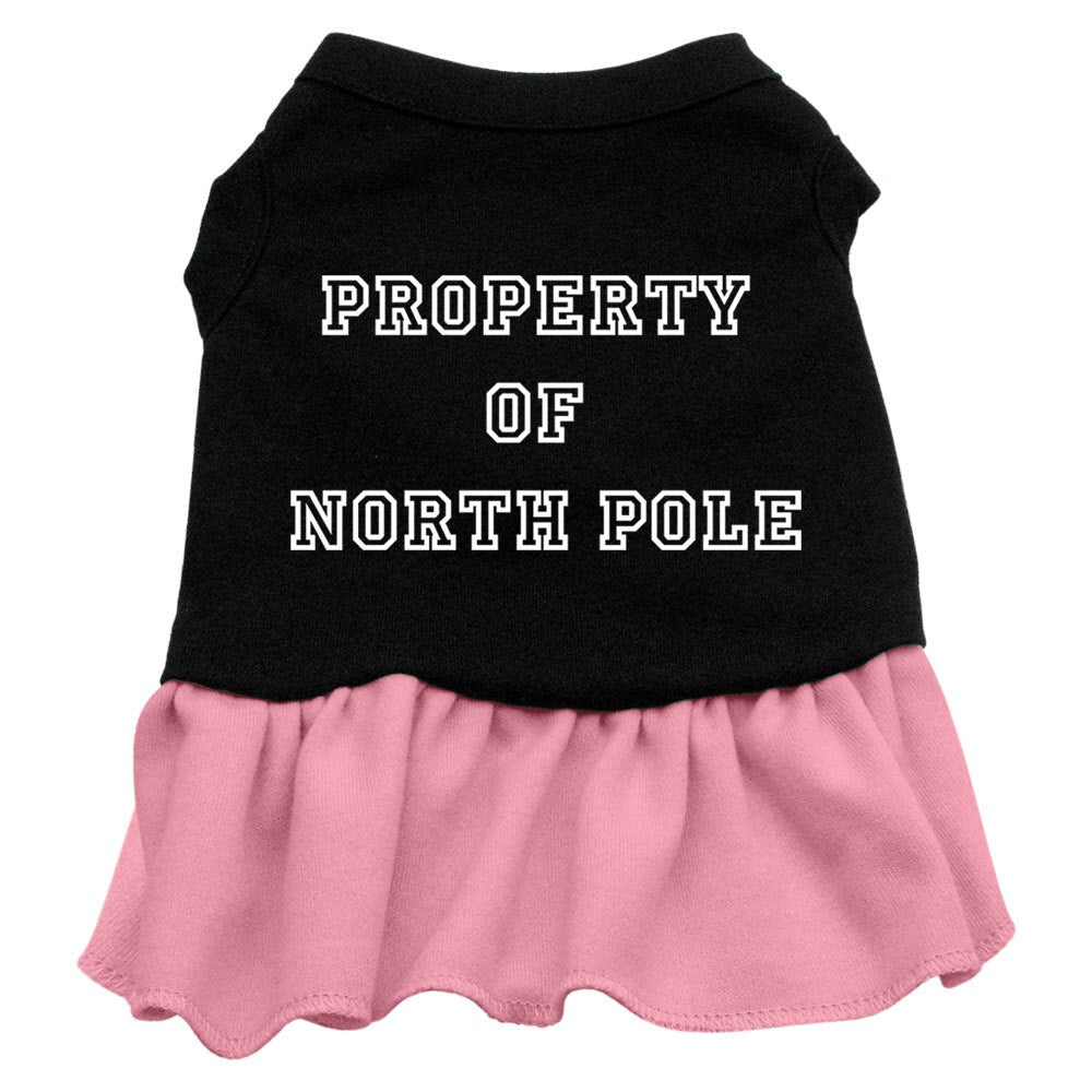 Christmas Pet Dress Screen Printed, "Property Of North Pole" Black W Light Pink