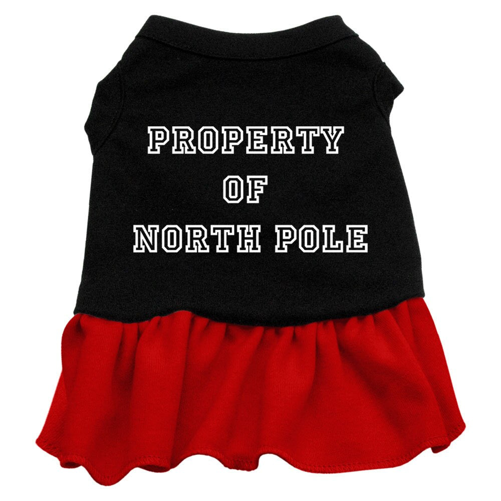 Christmas Pet Dress Screen Printed, "Property Of North Pole" Black W Red