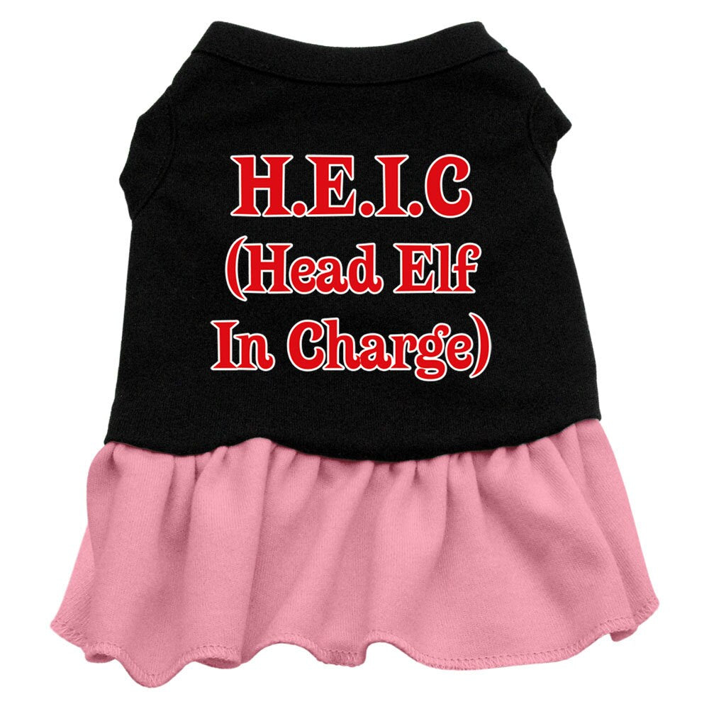 Christmas Pet Dress Screen Printed, "Head Elf In Charge" Black W Light Pink