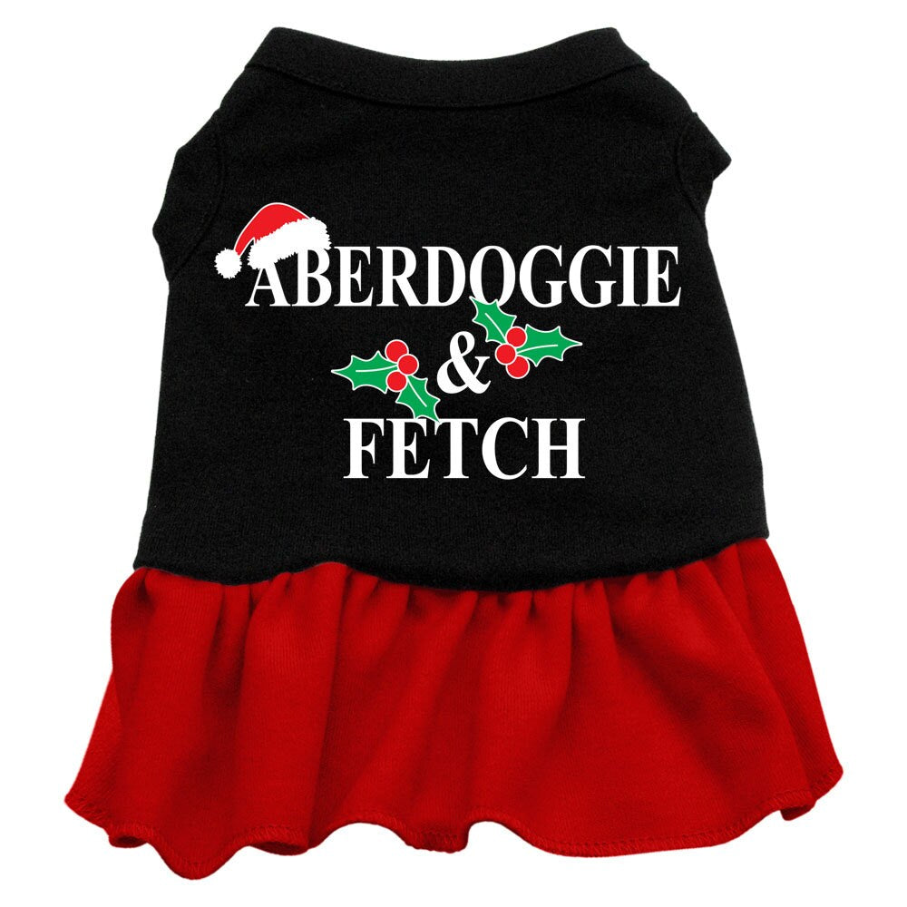 Christmas Pet Dress Screen Printed, "Aberdoggie Christmas" Black W Red