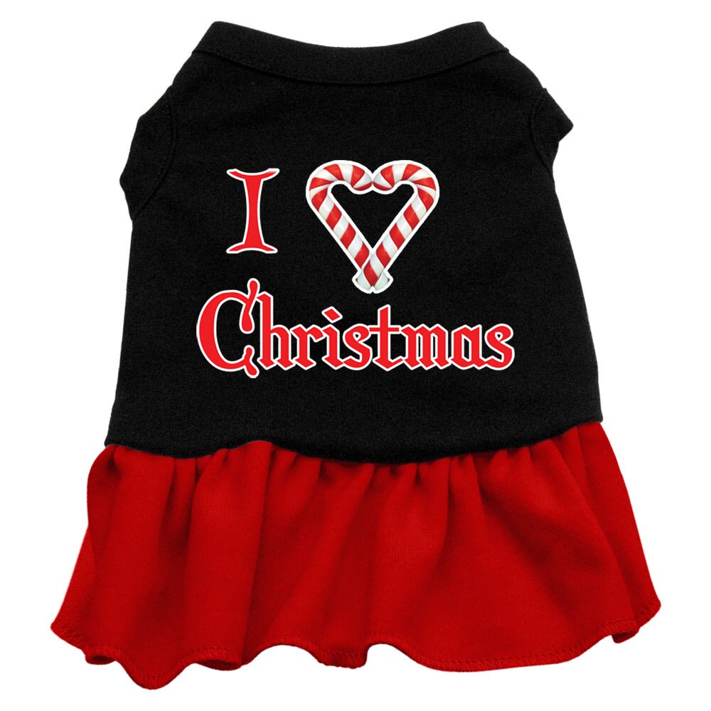 Christmas Pet Dress Screen Printed, "I Love Christmas" Black W Red