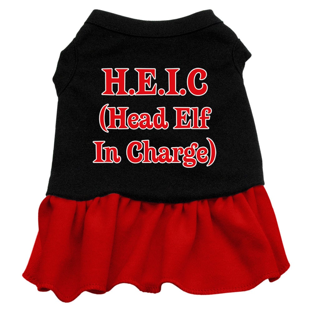 Christmas Pet Dress Screen Printed, "Head Elf In Charge" Black W Red