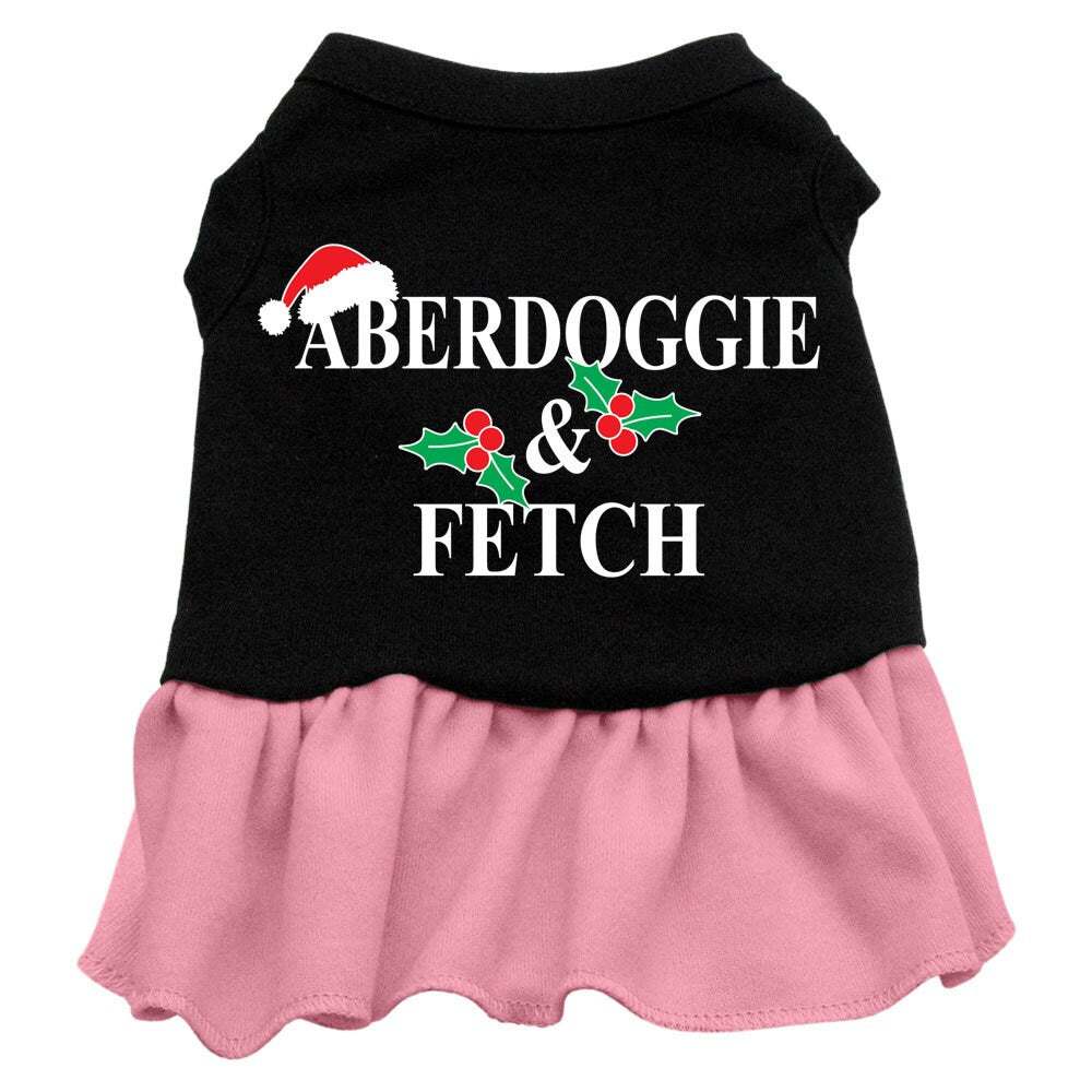 Christmas Pet Dress Screen Printed, "Aberdoggie Christmas" Black W Light Pink