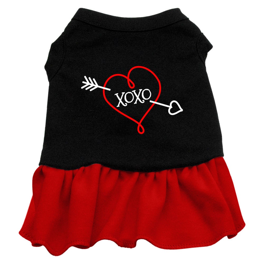 Pet Dress, Screen Printed, "XOXO" Black W Red Ruffle
