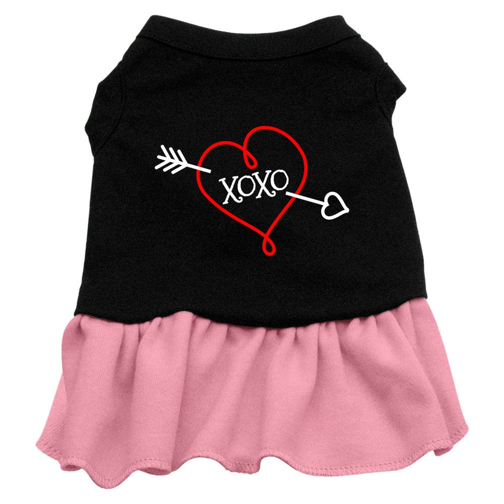 Pet Dress, Screen Printed, "XOXO" Black W Lt Pink Ruffle