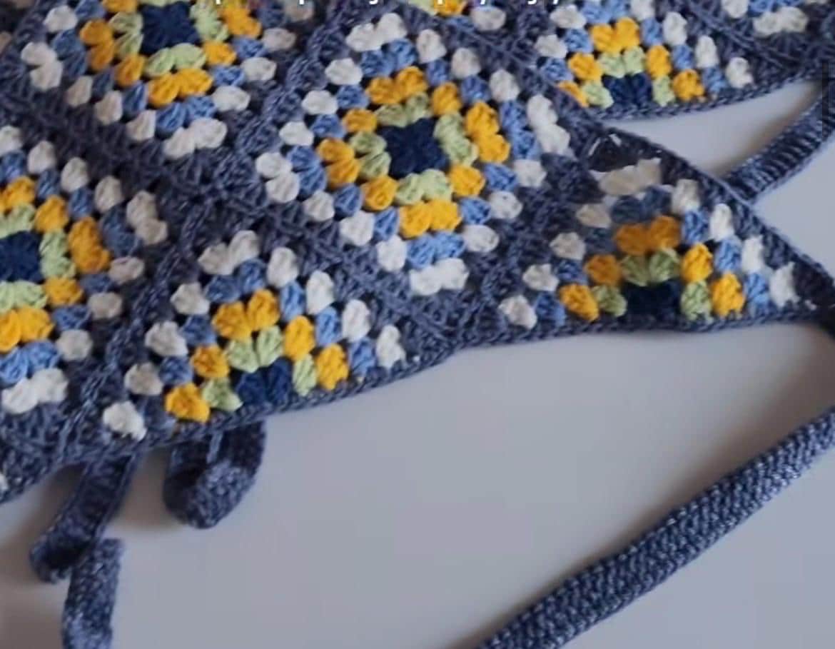 3-in-1 Crochet Granny Square Bandana – Handmade Headband, Pet Collar &Mom Neck Scarf | Colorful Boho Accessory | Retro Crochet Gift Blue