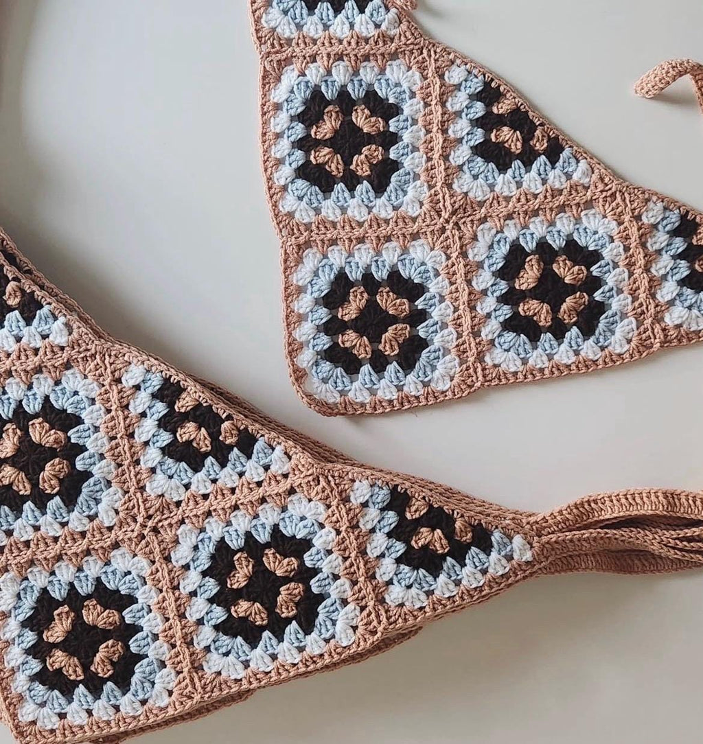 3-in-1 Crochet Granny Square Bandana – Handmade Headband, Pet Collar &Mom Neck Scarf | Colorful Boho Accessory | Retro Crochet Gift