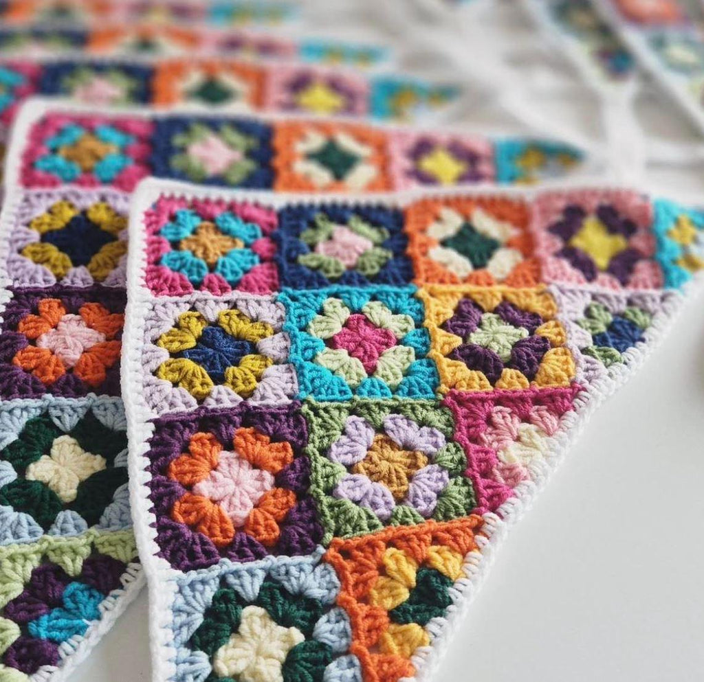 3-in-1 Crochet Granny Square Bandana – Handmade Headband, Pet Collar &Mom Neck Scarf | Colorful Boho Accessory | Retro Crochet Gift Colorful