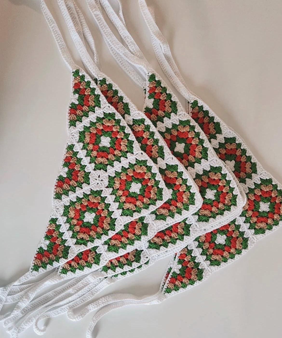 3-in-1 Crochet Granny Square Bandana – Handmade Headband, Pet Collar &Mom Neck Scarf | Colorful Boho Accessory | Retro Crochet Gift Christmas