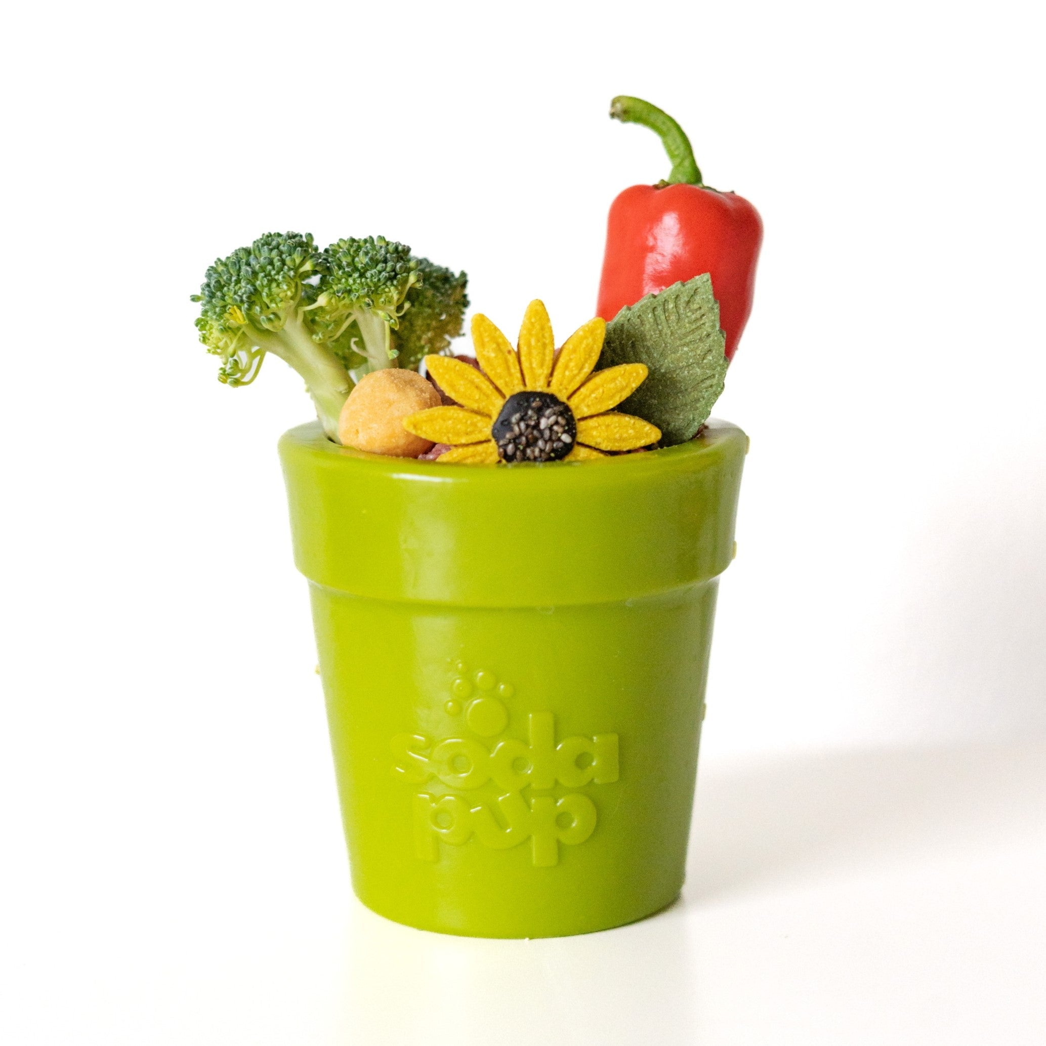 SodaPup Large Flower Pot Dog Treat Dispenser – USA-Made Natural Rubber | 3 Colors