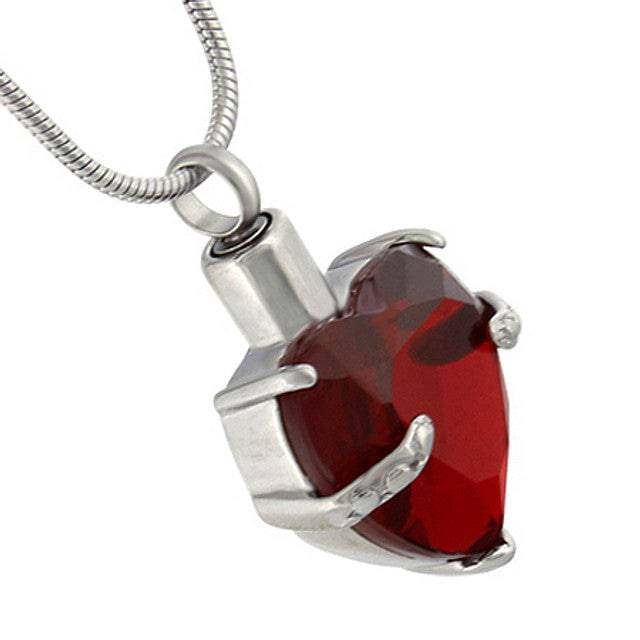 Red Colored Heart Ashes Necklace Pendant