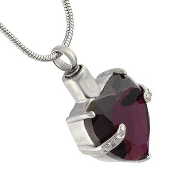 Purple Colored Heart Ashes Necklace Pendant