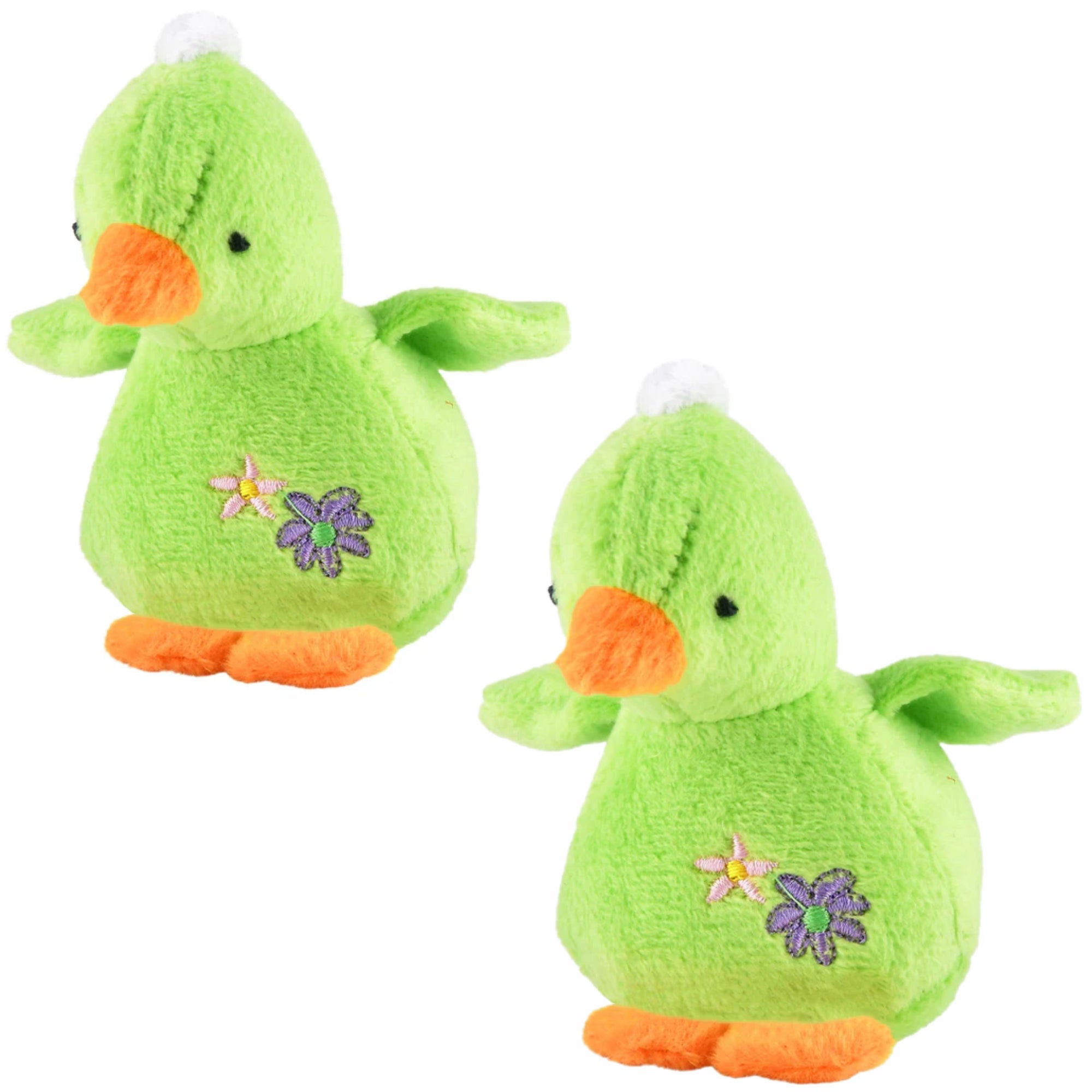 Jeffers 4" Baby Duck Plush Squeaker Dog Toys Green 2 ct