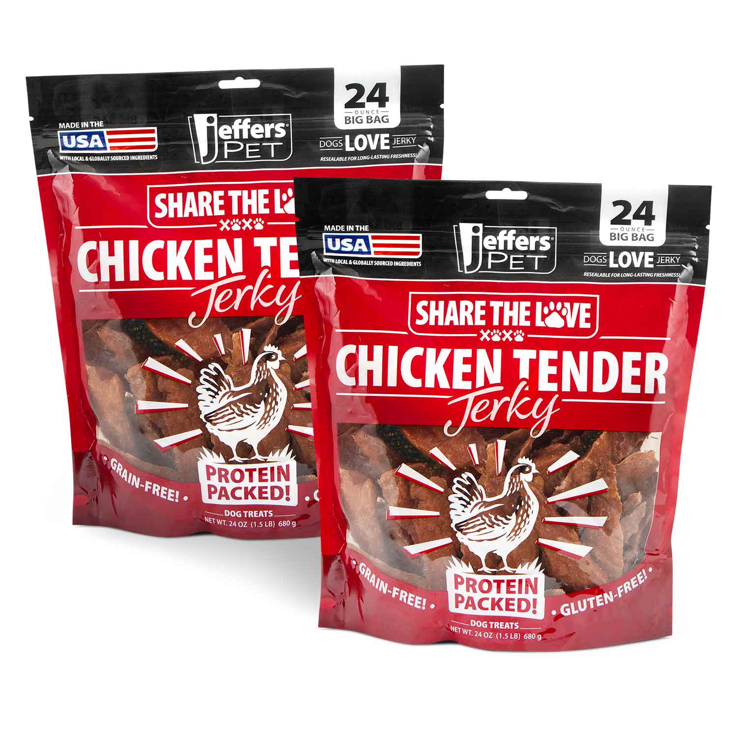 Jeffers Chicken Jerky Healthy Dog Treats, 24 oz - 100% Natural, Grain-free, Gluten-free, Made in USA 24 oz Chicken 2 Pack
