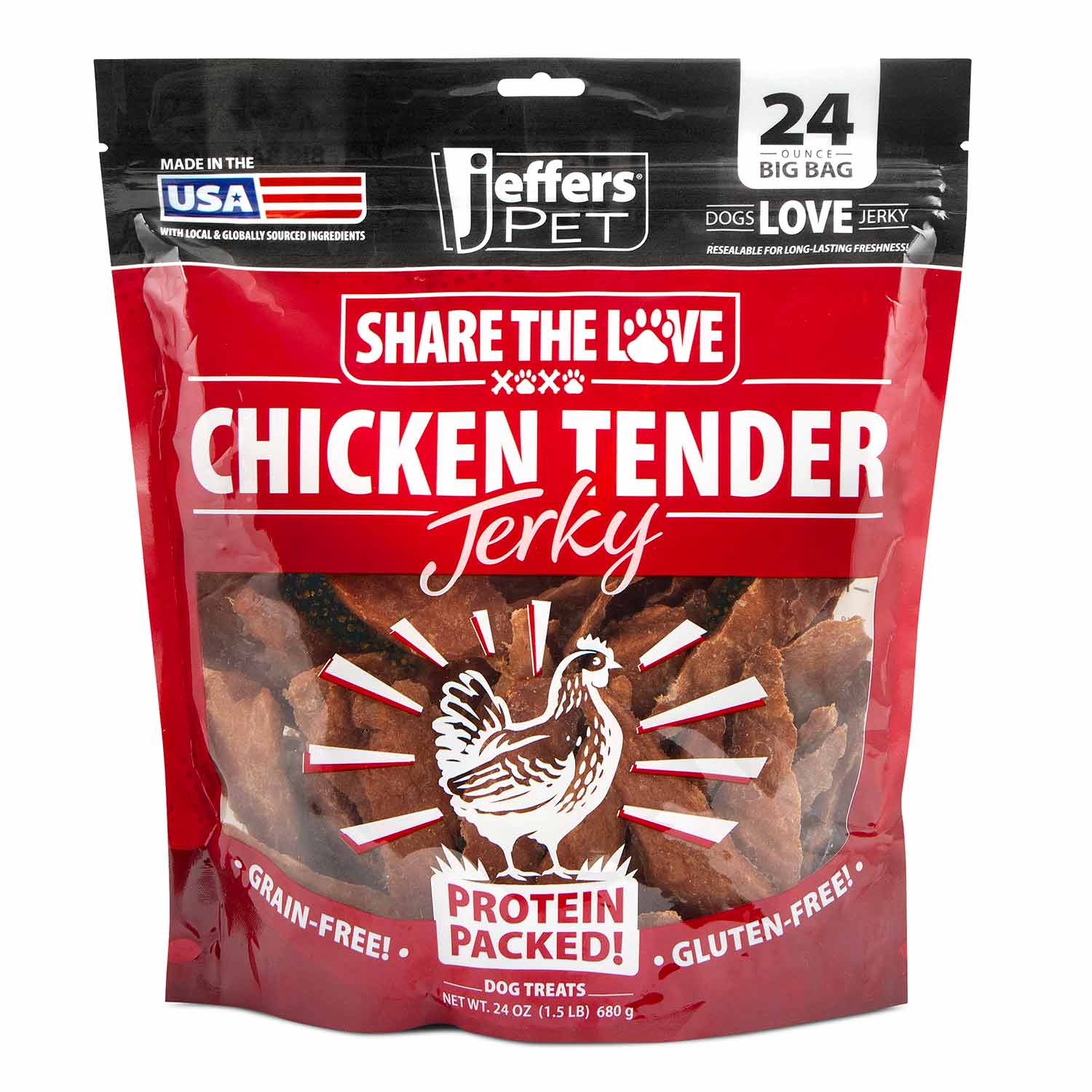 Jeffers Chicken Jerky Healthy Dog Treats, 24 oz - 100% Natural, Grain-free, Gluten-free, Made in USA 24 oz Chicken 1 Pack