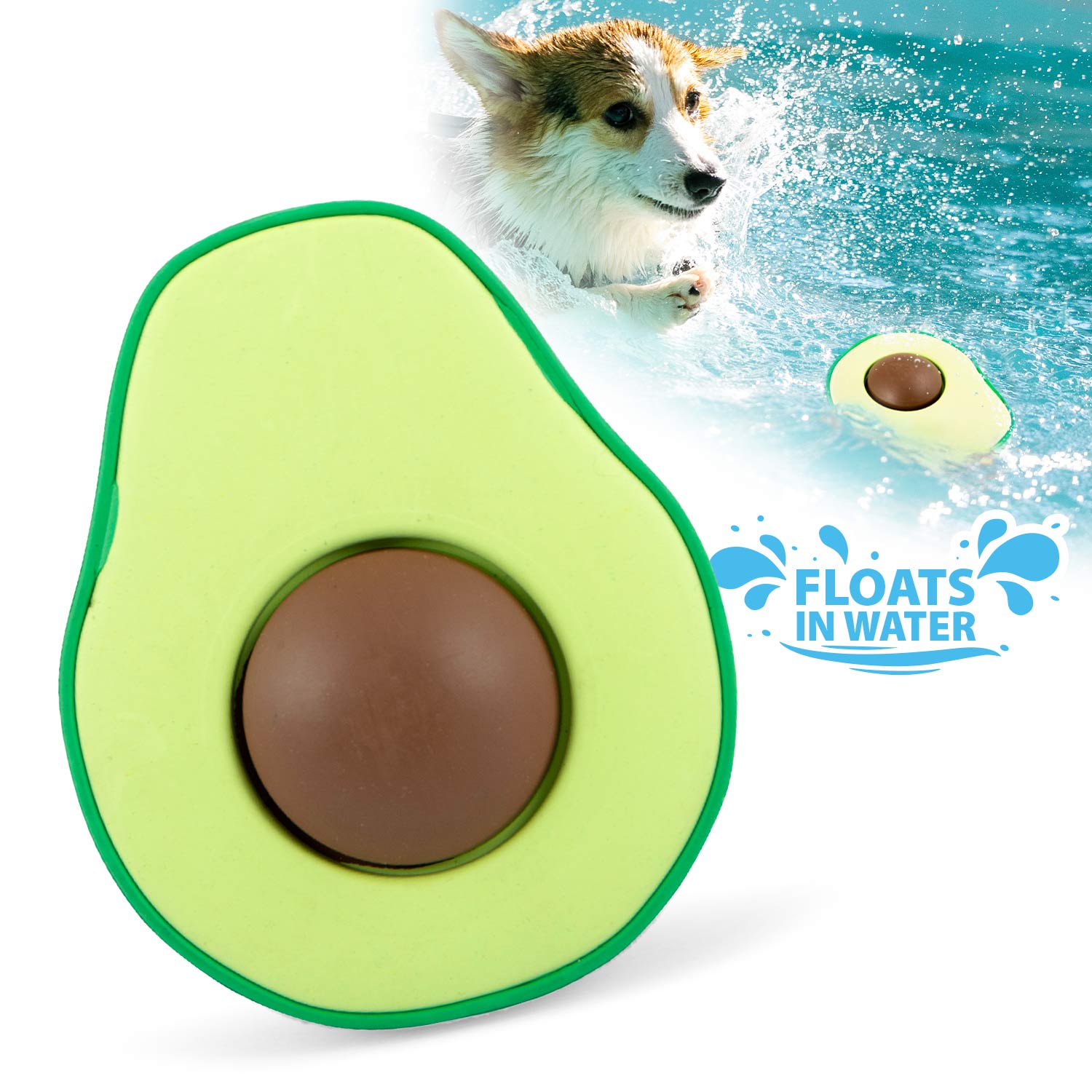 Jeffers Floating Natural Rubber Dog Chew Toy with Vanilla Scent for Dental Health and Water Play Avocado Medium 1