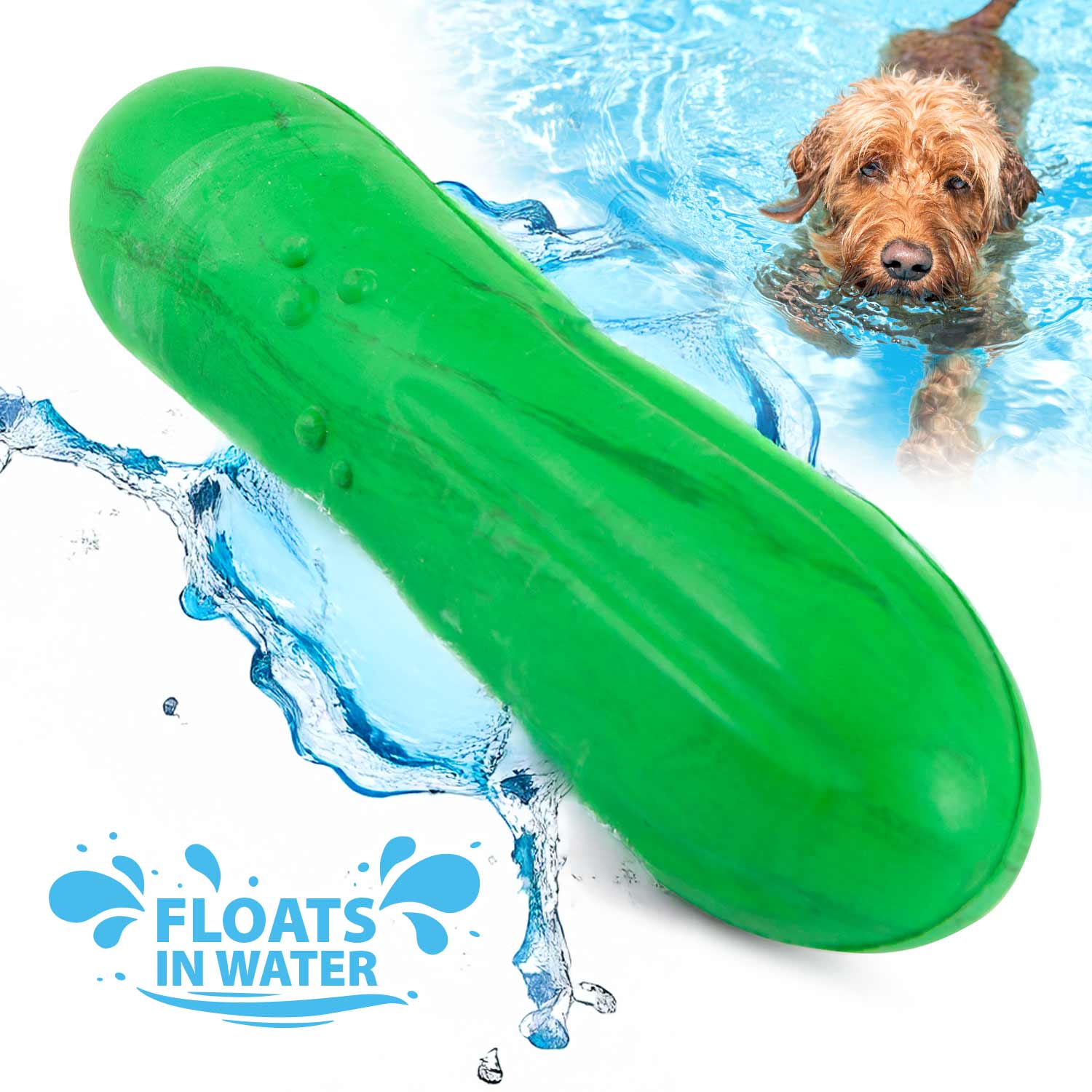 Jeffers Floating Natural Rubber Dog Chew Toy with Vanilla Scent for Dental Health and Water Play Cucumber Medium 1