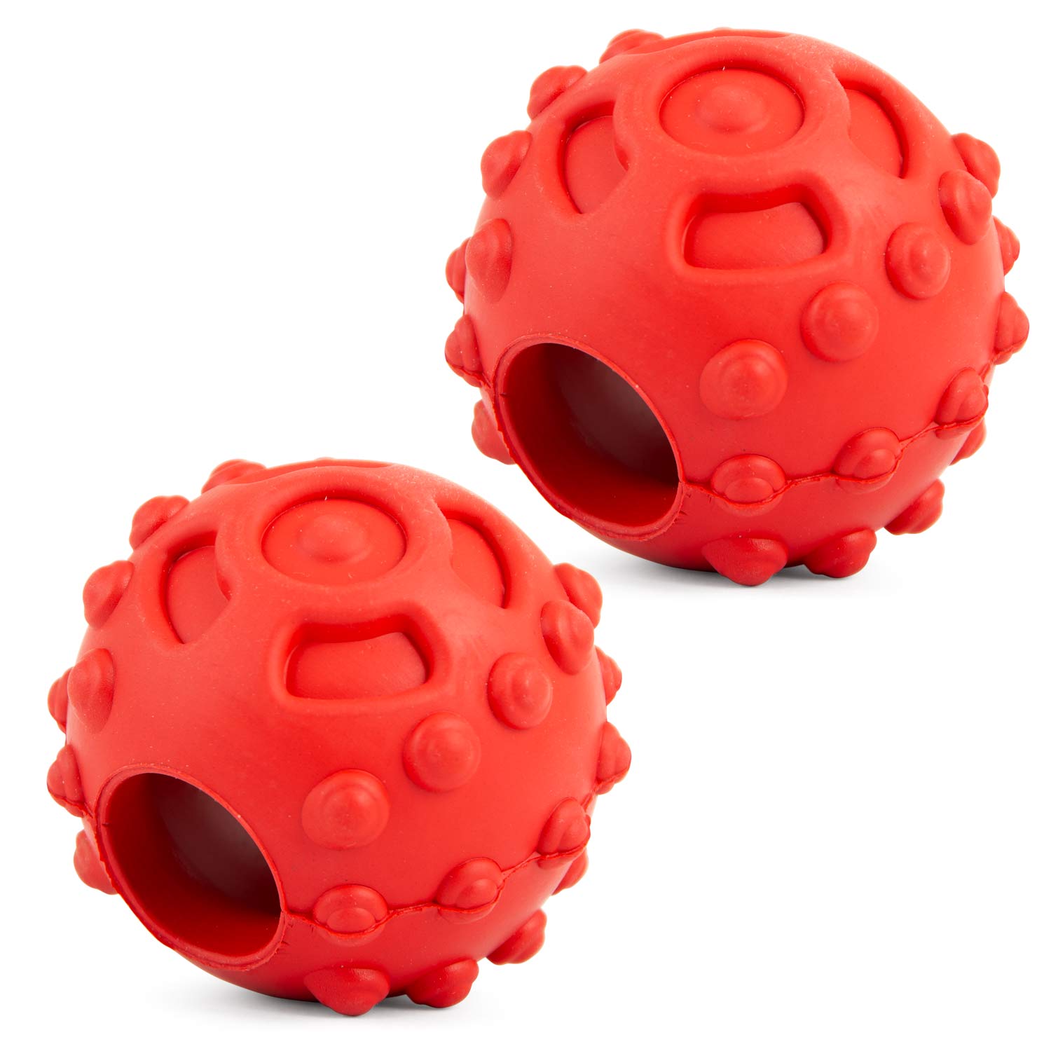 Jeffers Hollow Red Knobby Ball Natural Rubber Dental Treat Dispensing Dog Chew Toy Red Medium 2