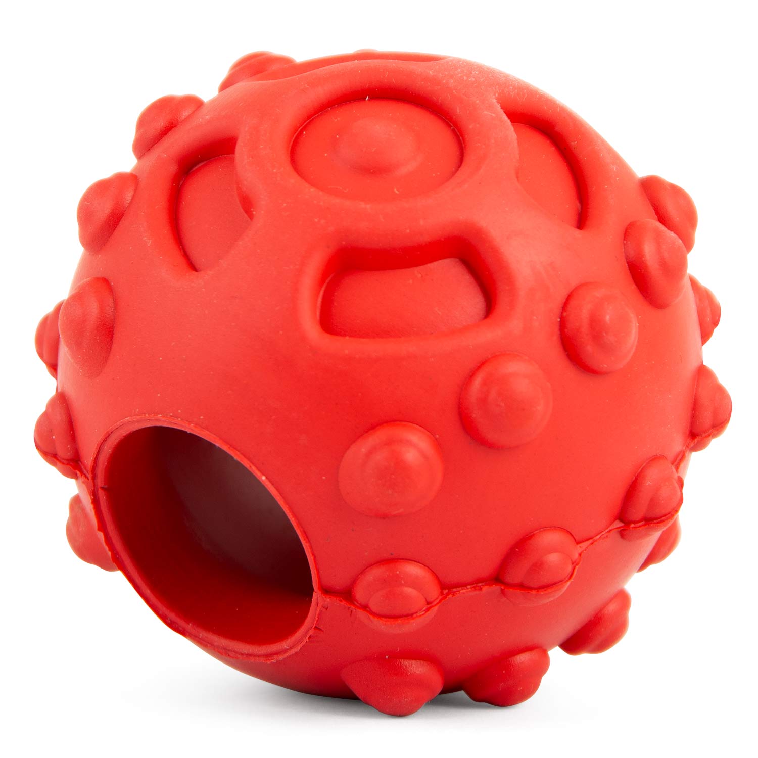 Jeffers Hollow Red Knobby Ball Natural Rubber Dental Treat Dispensing Dog Chew Toy Red Medium 1
