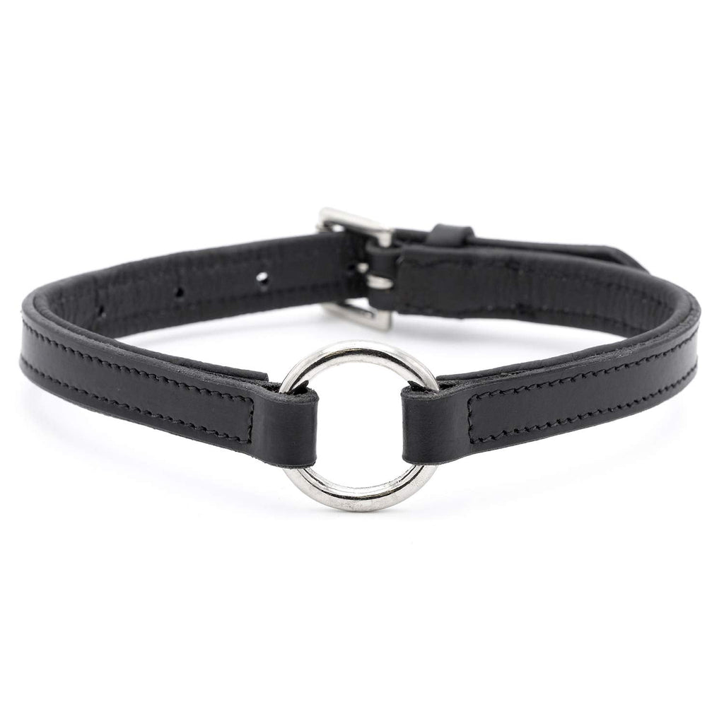 Jeffers Padded Black Leather Dog Collars with O-Ring and Nickel Hardware Black