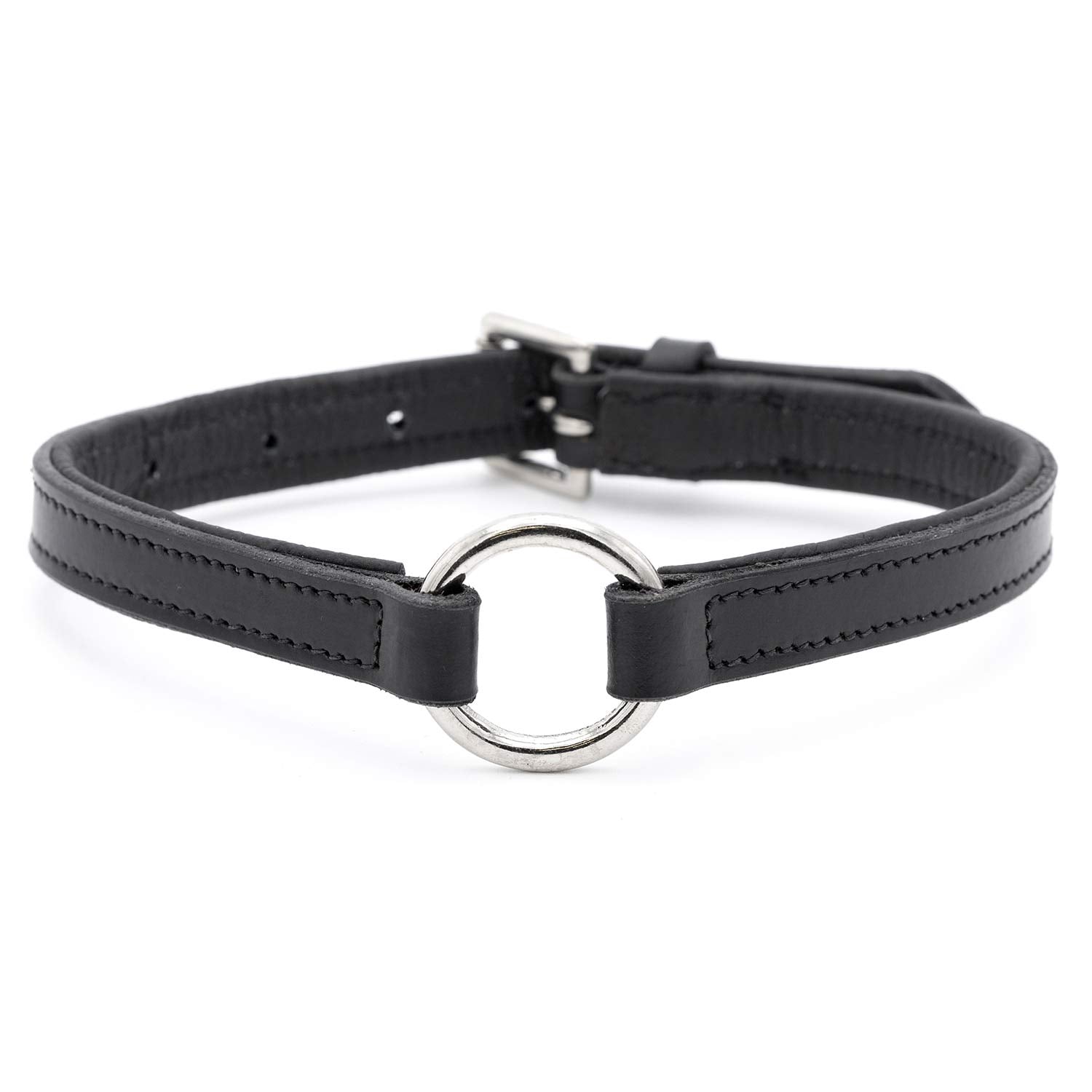 Jeffers Padded Black Leather Dog Collars with O-Ring and Nickel Hardware Black