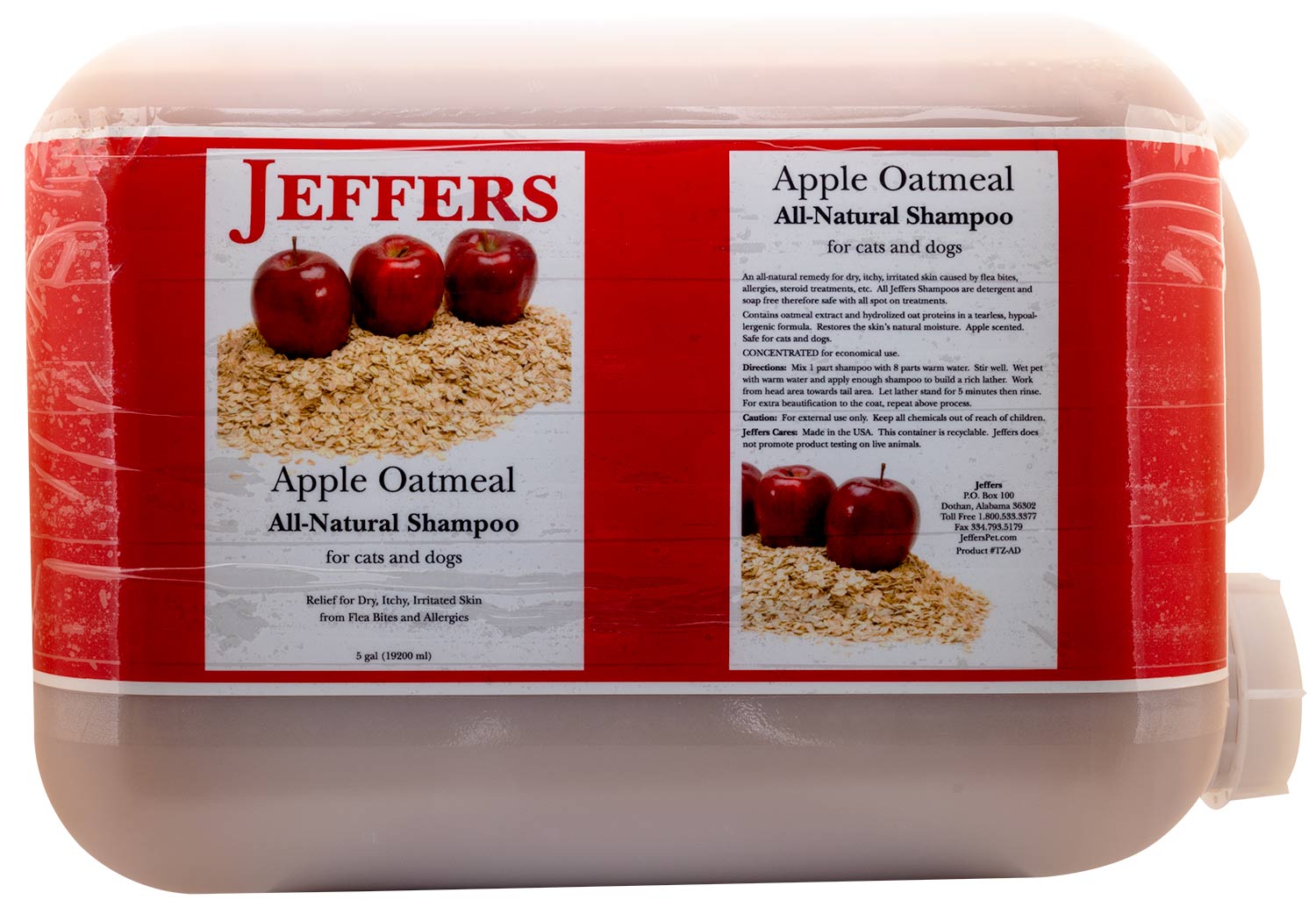 Jeffers Pet Apple Oatmeal All-Natural Hypoallergenic Dry Skin Shampoo for Dogs and Cats 5 gallons 1