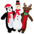 Jeffers Pet Christmas Characters Unstuffed Plush Squeaker Dog Toys, 12"L Complete Set (1 Reindeer, 1 Snowman & 1 Penguin) 3 ct 12"