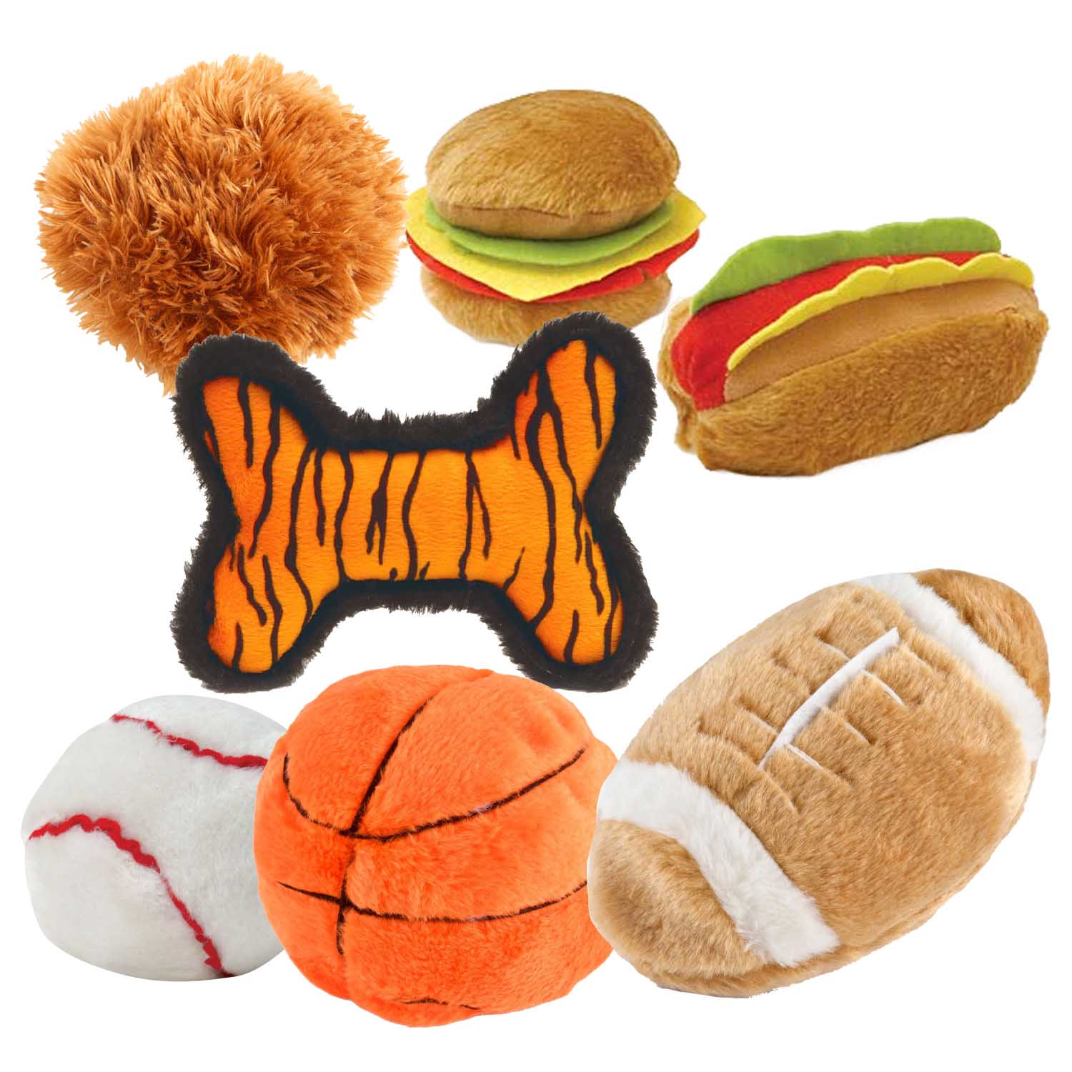 Jeffers Plush Shapes Share the Love Squeaker Dog Toys, 7 Piece Kit 7 Piece