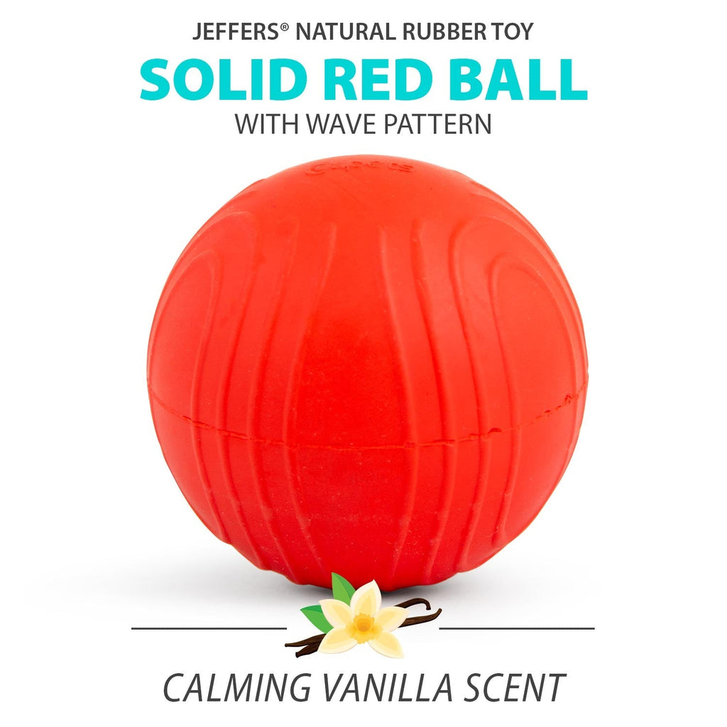 Jeffers Red Bouncing Ball with Waves Natural Rubber Dental Dog Chew Toy for Energetic Play